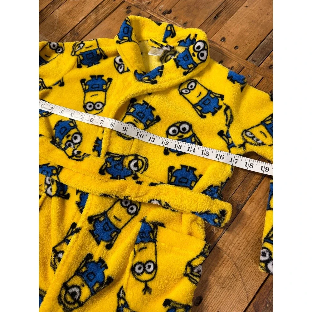 Kids Minions Plush Bath Robe Size 8 Yellow Fleece Cozy Sleepwear Cartoon Movie